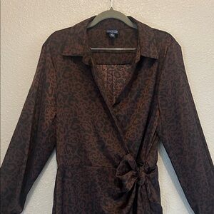 Midnight purple Leopard Print Wrap Dress long sleeve size M (8-10)